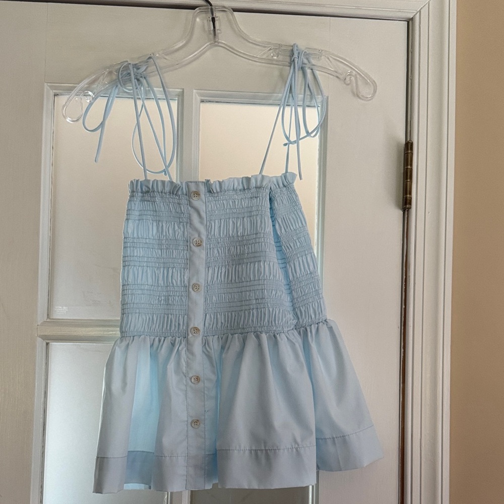 Emory Park Light Blue Smocked Top with Button Detail